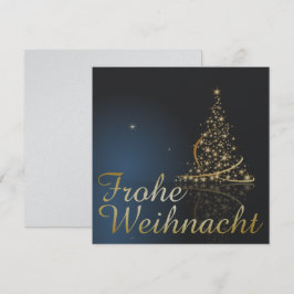 Blauw kerstmotief met gouden kerstboom kaart