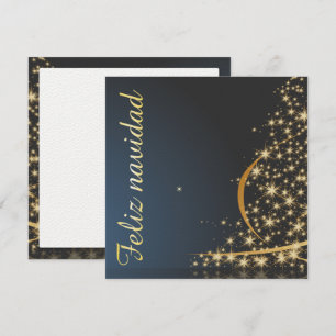 Blauw kerstmotief met gouden kerstboom. kaart