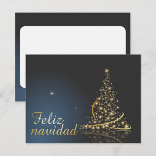 Blauw kerstmotief met gouden kerstboom. kaart