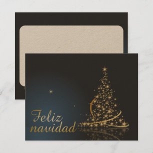 Blauw kerstmotief met gouden kerstboom. kaart