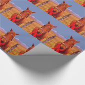 Blauw:Kerstpaard met rode boog en uitzetting Cadeaupapier (Hoek)