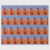 Blauw:Kerstpaard met rode boog en uitzetting Cadeaupapier (Vlak)