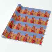 Blauw:Kerstpaard met rode boog en uitzetting Cadeaupapier (Uitgerold)