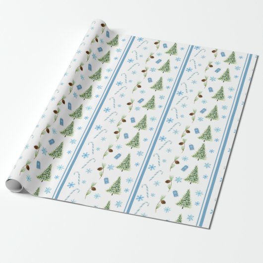 Blauw kerstpapier cadeaupapier (Uitgerold)
