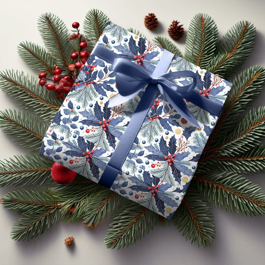 Blauw Kerstpatroon#17 ID1009 Cadeaupapier