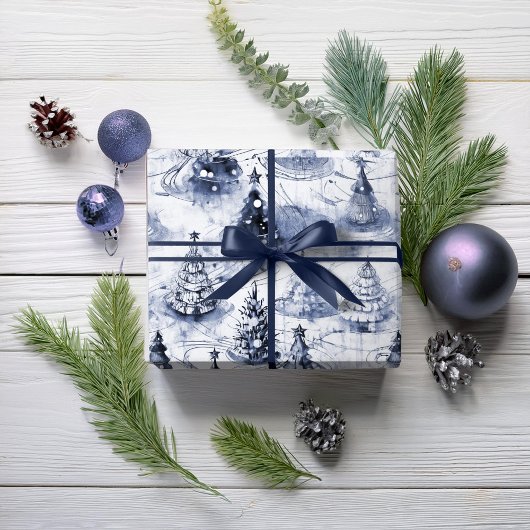 Blauw Kerstpatroon#3 ID1009 Cadeaupapier
