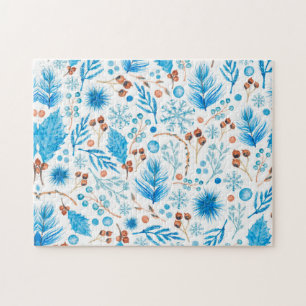 Blauw kerstpatroon legpuzzel