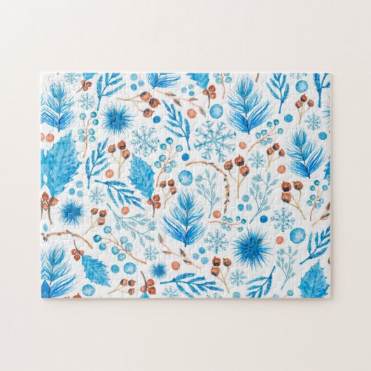 Blauw kerstpatroon legpuzzel (Horizontaal)
