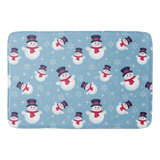 Blauw kerstpatroon met sneeuwpoppen en sneeuwvlokk badmat (Voorkant)