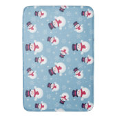 Blauw kerstpatroon met sneeuwpoppen en sneeuwvlokk badmat (Voorkant Verticaal)