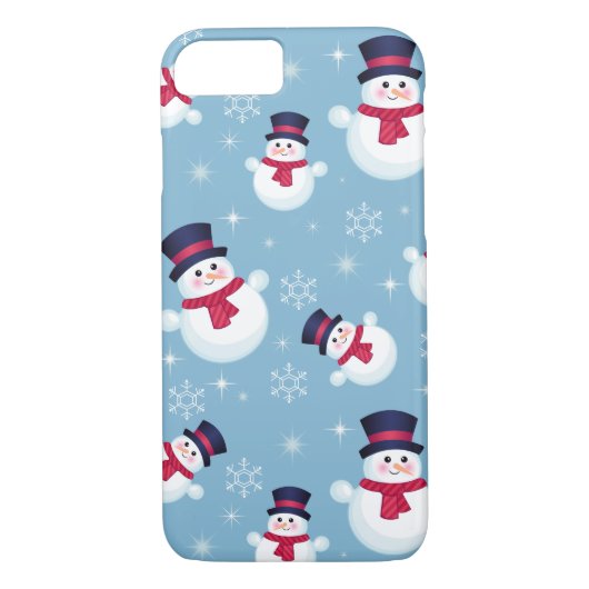 Blauw kerstpatroon met sneeuwpoppen en sneeuwvlokk Case-Mate iPhone case (Achterkant)