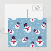 Blauw kerstpatroon met sneeuwpoppen en sneeuwvlokk feestdagenkaart (Voorkant / Achterkant)