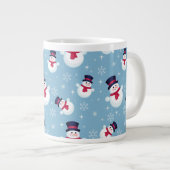 Blauw kerstpatroon met sneeuwpoppen en sneeuwvlokk grote koffiekop (Voorkant rechts)