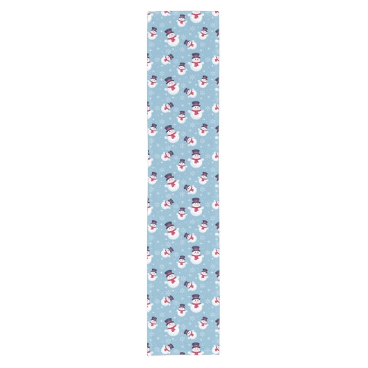 Blauw kerstpatroon met sneeuwpoppen en sneeuwvlokk korte tafelloper (Voorkant)