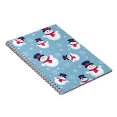 Blauw kerstpatroon met sneeuwpoppen en sneeuwvlokk notitieboek (Rechterzijde)