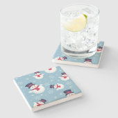 Blauw kerstpatroon met sneeuwpoppen en sneeuwvlokk stenen onderzetter (Zijkant)