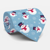 Blauw kerstpatroon met sneeuwpoppen en sneeuwvlokk stropdas (Opgerold)