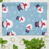 Blauw kerstpatroon met sneeuwpoppen en sneeuwvlokk theedoek (Gevouwen)