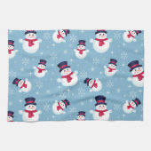 Blauw kerstpatroon met sneeuwpoppen en sneeuwvlokk theedoek (Horizontaal)