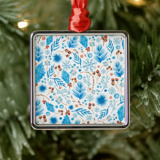 Blauw kerstpatroon metalen ornament (Boom)
