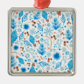Blauw kerstpatroon metalen ornament (Voorkant)