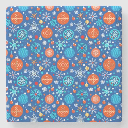 Blauw kerstpatroon stenen onderzetter (Voorkant)