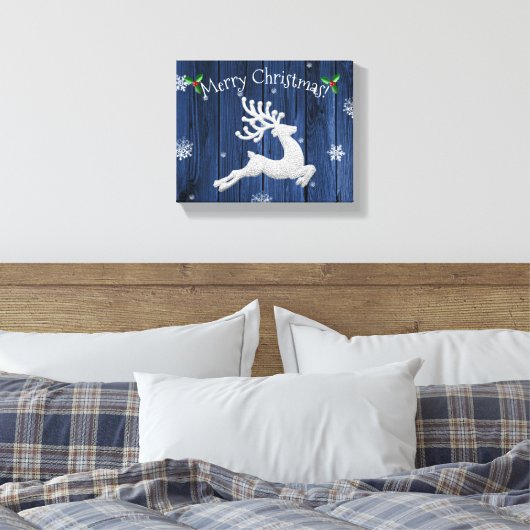 Blauw kerstreïndeercanvas canvas afdruk (Insitu (Slaapkamer))