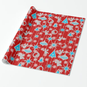 Blauw kerstsierpapier, rood ompakken cadeaupapier