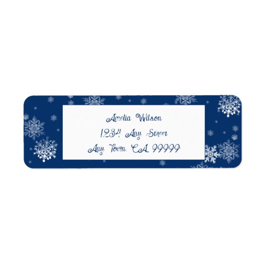 Blauw kerstsnowflakes etiket (Voorkant)