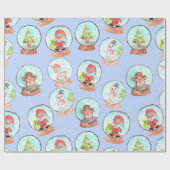 Blauw kerstsnowglobe vakantiepapier cadeaupapier (Vlak)