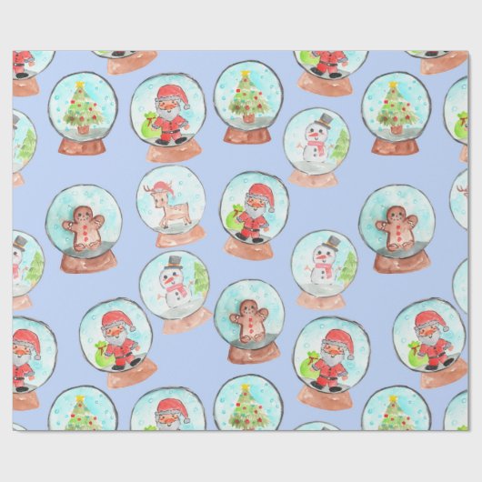 Blauw kerstsnowglobe vakantiepapier cadeaupapier (Vlak)