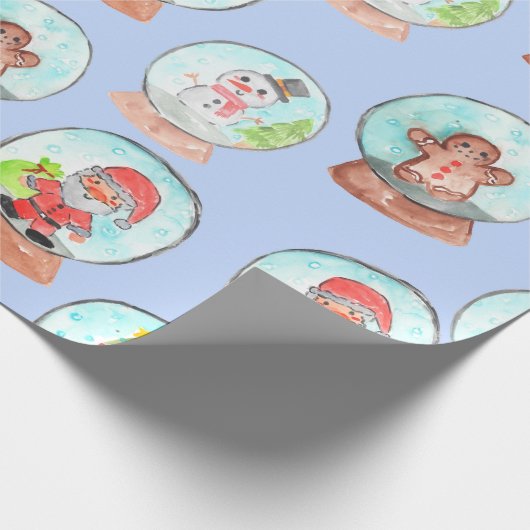 Blauw kerstsnowglobe vakantiepapier cadeaupapier (Hoek)