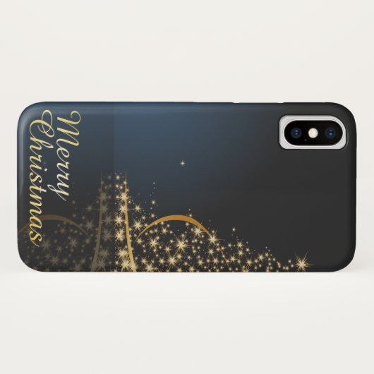 Blauw kerstthema met gouden kerstboom Case-Mate iPhone case (Achterkant (horizontaal))
