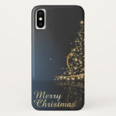 Blauw kerstthema met gouden kerstboom Case-Mate iPhone case (Achterkant)