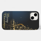 Blauw kerstthema met gouden kerstboom Case-Mate iPhone case (Achterkant (horizontaal))
