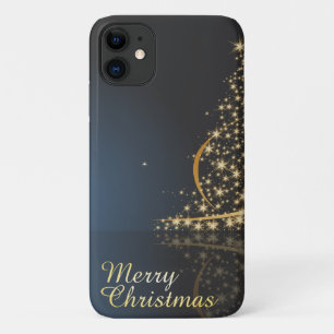 Blauw kerstthema met gouden kerstboom Case-Mate iPhone case