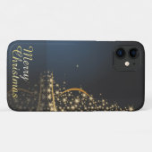 Blauw kerstthema met gouden kerstboom Case-Mate iPhone case (Achterkant (horizontaal))