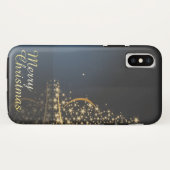 Blauw kerstthema met gouden kerstboom Case-Mate iPhone case (Achterkant (horizontaal))