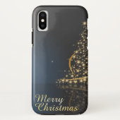 Blauw kerstthema met gouden kerstboom Case-Mate iPhone case (Achterkant)