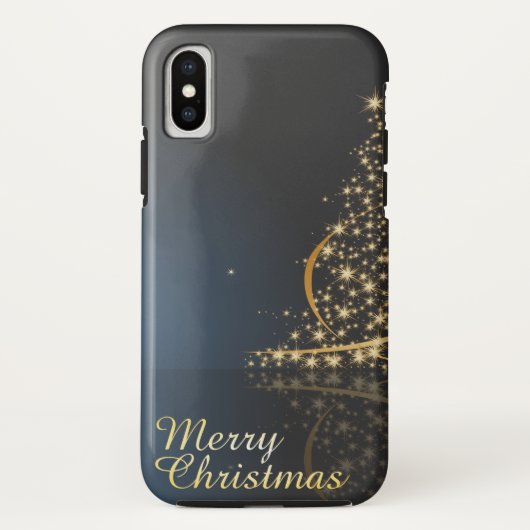 Blauw kerstthema met gouden kerstboom Case-Mate iPhone case (Achterkant)