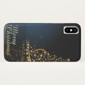 Blauw kerstthema met gouden kerstboom Case-Mate iPhone case (Achterkant (horizontaal))
