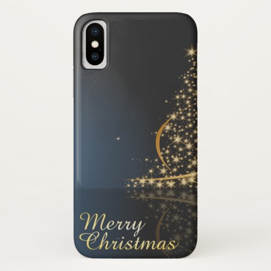 Blauw kerstthema met gouden kerstboom Case-Mate iPhone case (Achterkant)