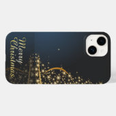 Blauw kerstthema met gouden kerstboom Case-Mate iPhone case (Achterkant (horizontaal))