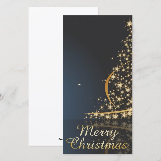 Blauw kerstthema met gouden kerstboom feestdagenkaart (Voorkant / Achterkant)