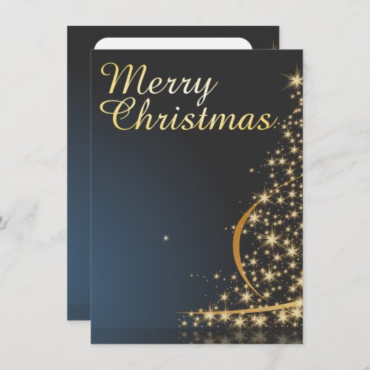 Blauw kerstthema met gouden kerstboom kaart (Voorkant / Achterkant)