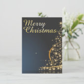Blauw kerstthema met gouden kerstboom kaart (Staand voorkant)