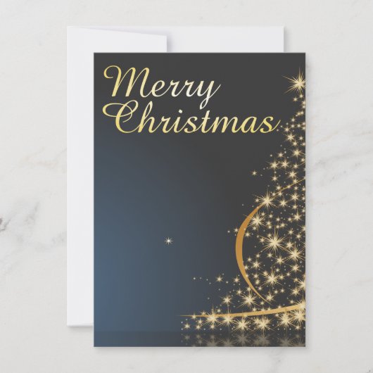 Blauw kerstthema met gouden kerstboom kaart (Voorkant)