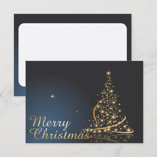 Blauw kerstthema met gouden kerstboom kaart (Voorkant / Achterkant)