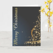 Blauw kerstthema met gouden kerstboom kaart (Gele Bloem)