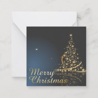 Blauw Kerstthema met gouden Kerstboom Notitiekaartje
